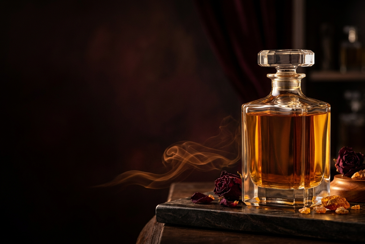 Rich amber Eau de Parfum background